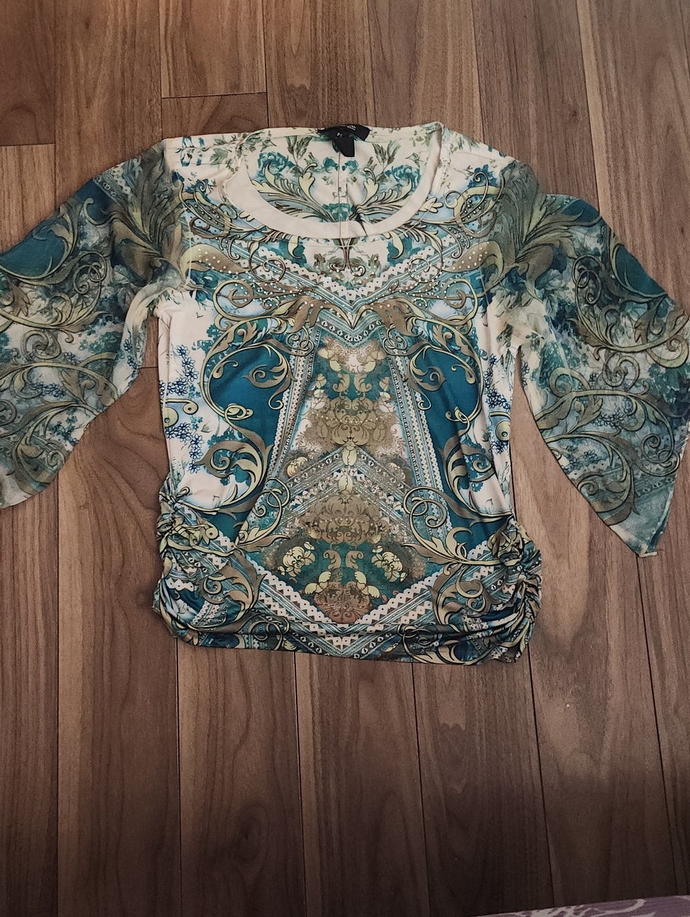2/$10🔥 Long-Sleeve Blouse Teal  Groovy Design